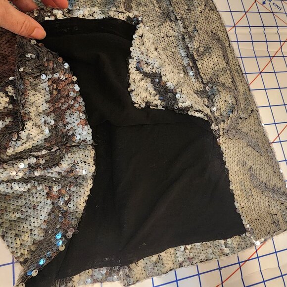 Rare London Silver Sequin Cupped Mini Dress Size 4 Missing Sequins - Picture 9 of 11